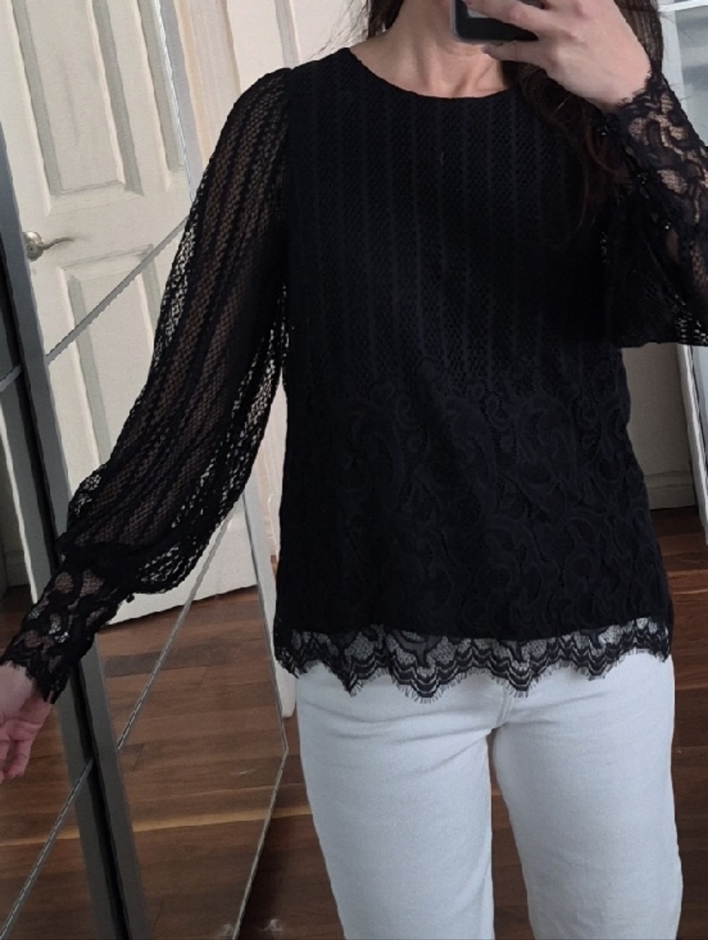 Elegant Black Lace Long-Sleeve Blouse